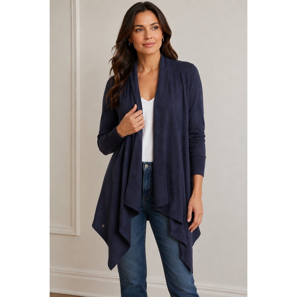 Lululemon Live Healthy Wrap Cardigan Navy Blue Draped Open Front Sweater S/M